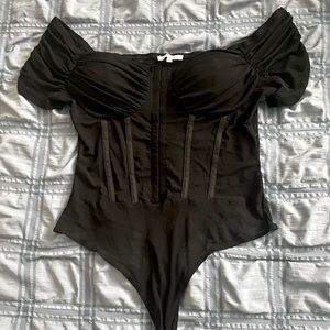 Blashe Women’s Black Sheer Bustier Corset Bodysuit